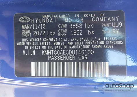 2013 Hyundai Veloster Turbo W/Black из США, поврежденный, VIN KMHTC6AE3DU146100